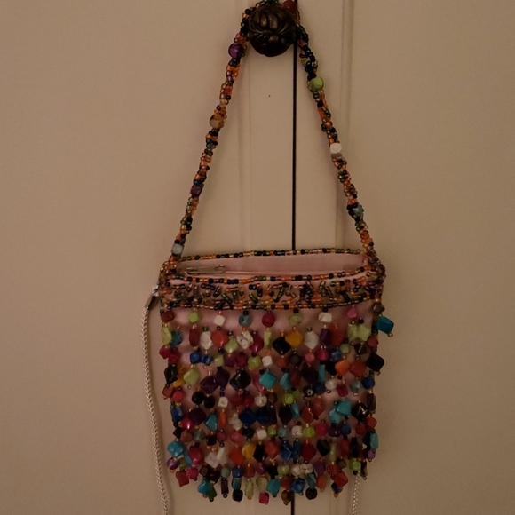 La Viola pink satin candy beaded clutch bag - Picture 2 of 14